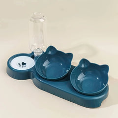 Pet Bowls with Water Feeder 3 in 1 Tilted Cat Bowl Set – Anti Neck Strain Food and Water Dispenser with Gravity Bottle