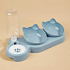 Pet Bowls with Water Feeder 3 in 1 Tilted Cat Bowl Set – Anti Neck Strain Food and Water Dispenser with Gravity Bottle