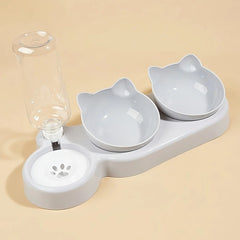 Pet Bowls with Water Feeder 3 in 1 Tilted Cat Bowl Set – Anti Neck Strain Food and Water Dispenser with Gravity Bottle