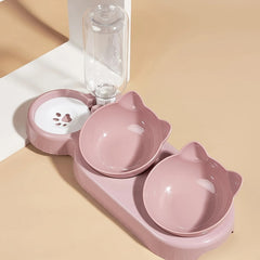 Pet Bowls with Water Feeder 3 in 1 Tilted Cat Bowl Set – Anti Neck Strain Food and Water Dispenser with Gravity Bottle